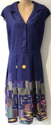 LINDY BOP BLUE GILDA PRINT BUTTON NEW YORK DRESS BNWT SIZE 22