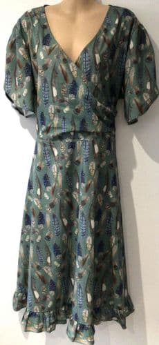LINDY BOP GREEN FEATHER PRINT WRAP MIDI DRESS SIZE 20