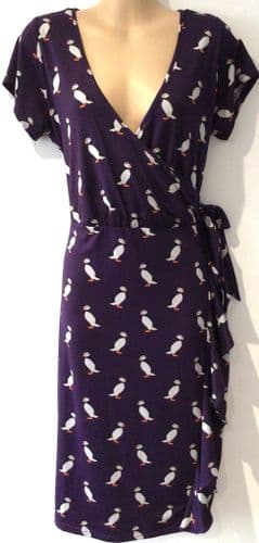 LINDY BOP PURPLE PUFFIN WRAP MIDI DRESS SIZE 12