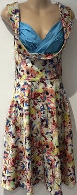 LINDY BOP TROPICAL FLOWER SILKY FLORAL MIDI FLARED DRESS SIZE 10