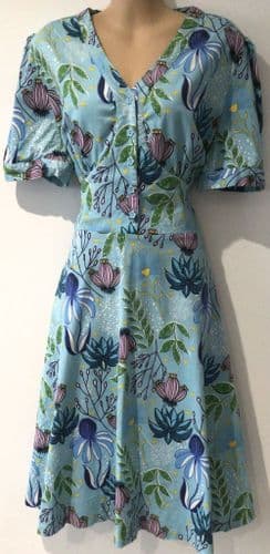 LINDY BOP TURQUOISE FLORAL BUTTON MIDI DRESS SIZE 18