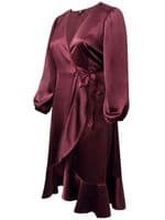 LIPSY CURVES LIKE THESE RUBY SATIN FRILL WRAP DRESS BNWT SIZES 16, 18, 20 & 22