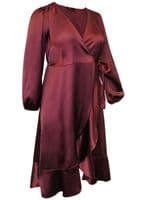 LIPSY CURVES LIKE THESE RUBY SATIN FRILL WRAP DRESS BNWT SIZES 16, 18, 20 & 22