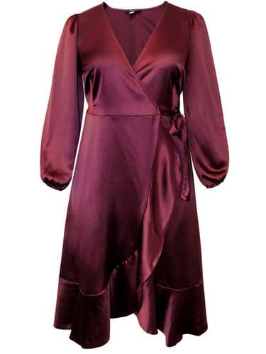 LIPSY CURVES LIKE THESE RUBY SATIN FRILL WRAP DRESS BNWT SIZES 16, 18, 20 & 22
