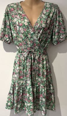 LIPSY GREEN FLORAL JERSEY WRAP DRESS SIZE 12
