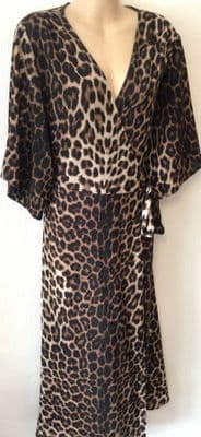 LIQUORISH BROWN LEOPARD PRINT WRAP MIDI DRESS SIZE 12