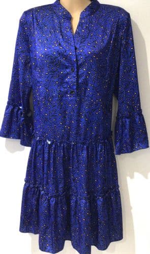 LITTLE MISTRESS BLUE BUTTON SILKY TUNIC DRESS BNWT SIZE 12