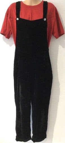 LITTLE WHITE LIES BLACK VELVET CROPPED DUNGAREES SIZE S 10