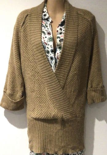 LOFT ANN TAYLOR TOFFEE KNIT WRAP JUMPER SIZE M/12