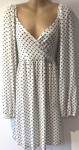 LONG TALL SALLY IVORY SPOTTY WRAP TUNIC DRESS SIZE 12