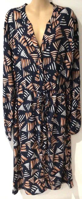 LONG TALL SALLY NAVY ORANGE PRINT MIDI SHIRT DRESS SIZE 18