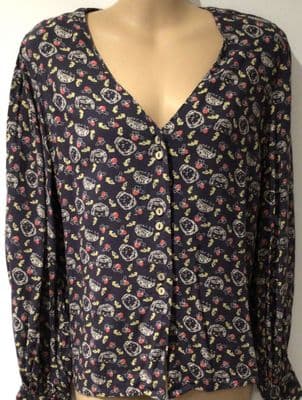 LOUCHE AUBERGINE HEDGEHOG PRINT BUTTON BLOUSE SIZE 12