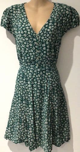 LOUCHE CATHLEEN DAISY DARK GREEN TEA TIE BACK DRESS SIZE 16