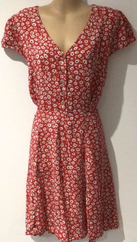 LOUCHE CATHLEEN DAISY RED TEA TIE BACK DRESS SIZE 16
