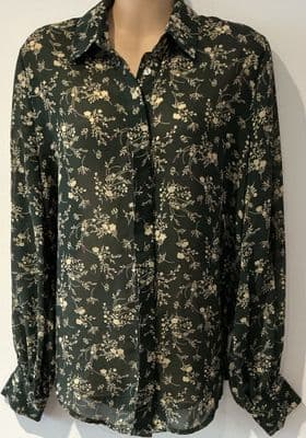 LOUCHE DARK GREEN FLORAL BUTTON BLOUSE SIZE 12