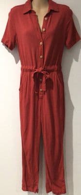 LOUCHE RED LINEN BUTTON JUMPSUIT SIZE 8