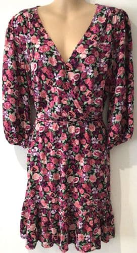 LOVE & ROSES PANSY PRINT PINK DRESS SIZE 14
