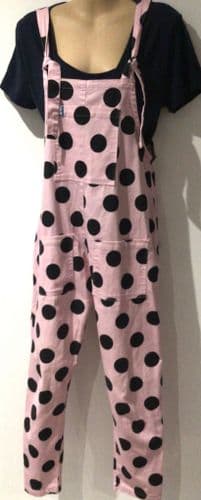 LUCY & YAK PALE PINK SPOTTY DUNGAREES SIZE XS 8