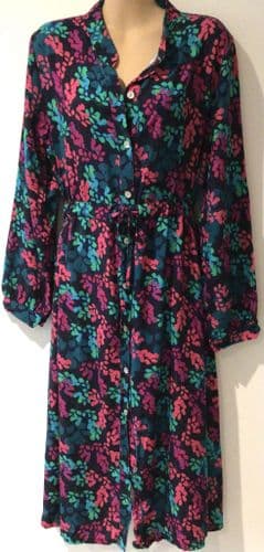 LUELLA TEAL/PINK LEAF PRINT SHIRT MIDI DRESS SIZE 12/14