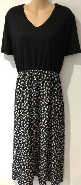LYLA & LECHE ALI BLACK FLORAL T-SHIRT MIDI NURSING DRESS SIZE 12