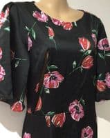 LYLA & LECHE BLACK/PINK FLORAL TIE BACK MIDI NURSING DRESS SIZE 12