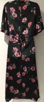 LYLA & LECHE BLACK/PINK FLORAL TIE BACK MIDI NURSING DRESS SIZE 12