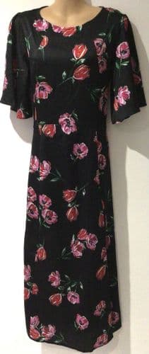 LYLA & LECHE BLACK/PINK FLORAL TIE BACK MIDI NURSING DRESS SIZE 12