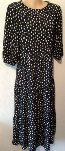 LYLA & LECHE BLACK POLKA DOT MIDI NURSING DRESS SIZE 12
