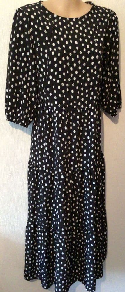 LYLA & LECHE BLACK POLKA DOT MIDI NURSING DRESS SIZE 12