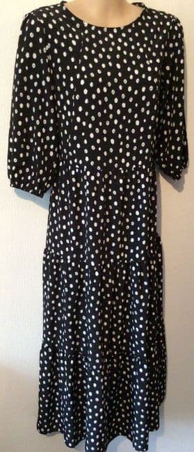 LYLA & LECHE BLACK POLKA DOT MIDI NURSING DRESS SIZE 12