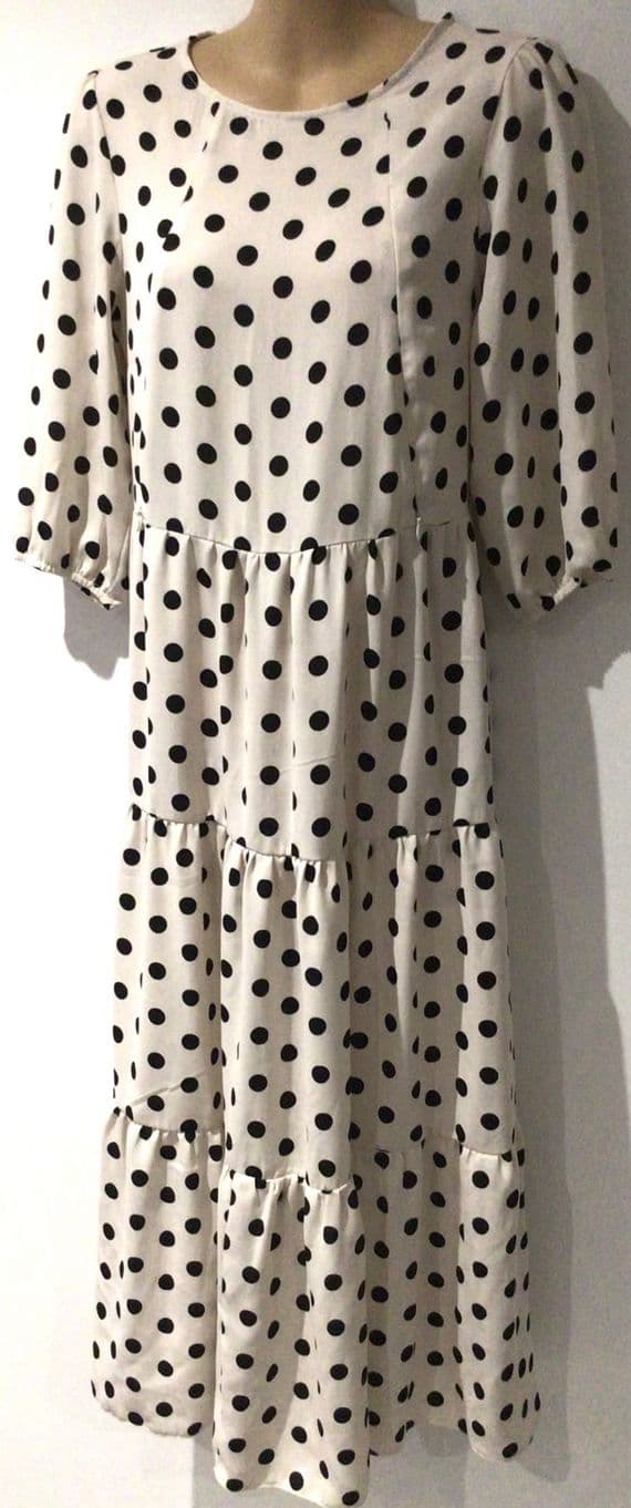 LYLA & LECHE IVORY SPOTTY MIDI ZIP NURSING DRESS SIZE 10