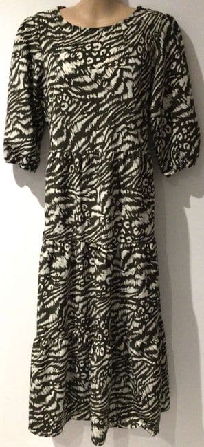 LYLA & LECHE OLIVE/WHITE PRINT MIDI NURSING DRESS SIZE 12