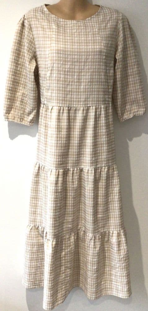 LYLA & LECHE TAUPE GINGHAM MIDI NURSING DRESS SIZE 12