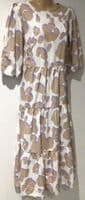 LYLA & LECHE WHITE/MOCHA PRINT MIDI NURSING DRESS SIZE 10