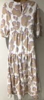 LYLA & LECHE WHITE/MOCHA PRINT MIDI NURSING DRESS SIZE 10
