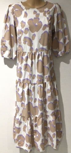 LYLA & LECHE WHITE/MOCHA PRINT MIDI NURSING DRESS SIZE 10