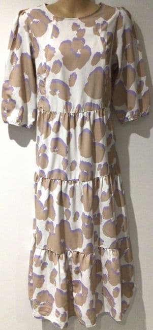 LYLA & LECHE WHITE/MOCHA PRINT MIDI NURSING DRESS SIZE 10