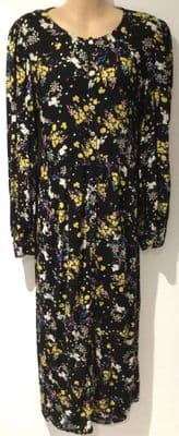 M&S BLACK FLORAL MIDI LONG SLEEVED SHIRT DRESS SIZE 14