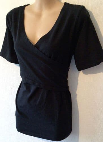 M&S BLACK JERSEY WRAP NURSING/MATERNITY TOP SIZE 16
