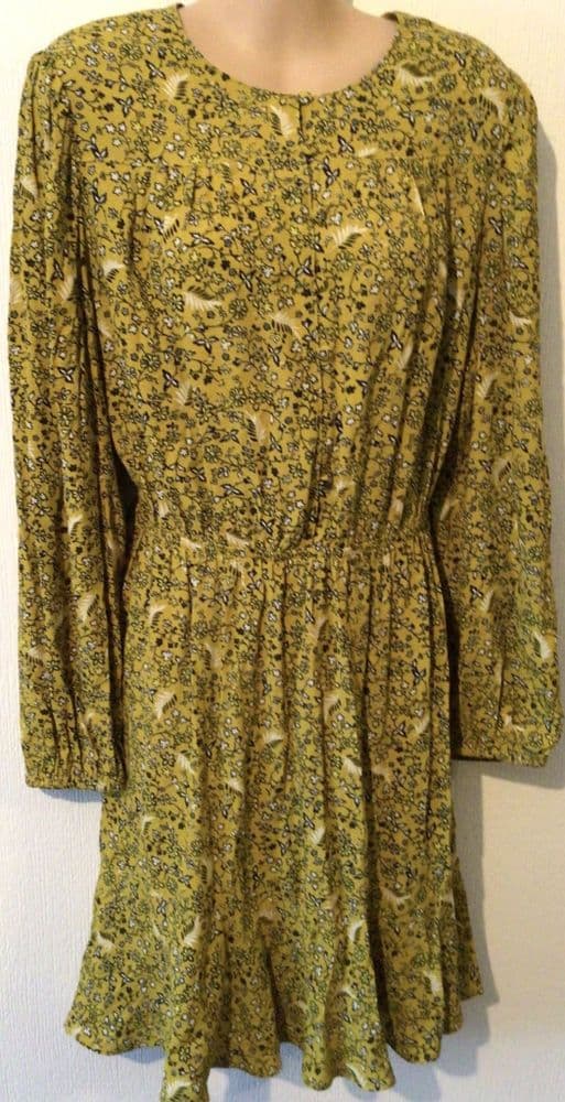 M S COLLECTION MUSTARD FLORAL TUNIC SHIRT DRESS SIZE 14