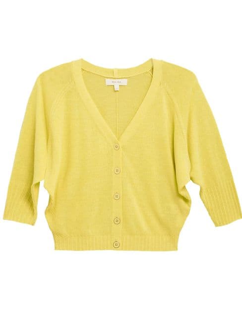 M&S PER UNA CELERY CROPPED BUTTONED V NECK CARDIGAN WITH LINEN NEW SIZES 8-18