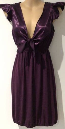 MADAME BUTTERFLY AUBERGINE TIE FRONT TUNIC DRESS SIZE 10