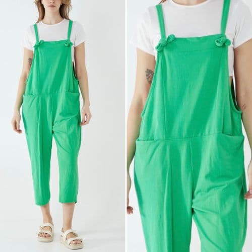 MADE IN ITALY GREEN JERSEY JUMPSUIT/DUNGAREES ONE SIZE 10-18