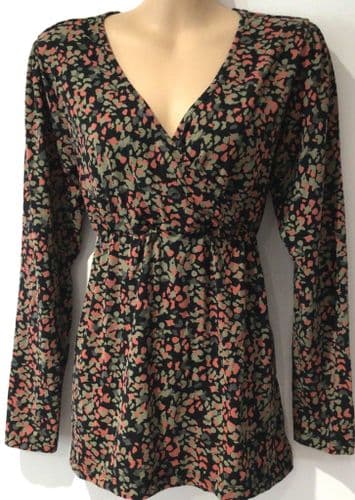MAMALICIOUS BLACK/KHAKI PRINT WRAP TOP SIZE M 12