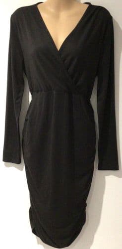 MAMALICIOUS BLACK MATERNITY/NURSING RUCHED WRAP DRESS SIZE M 12