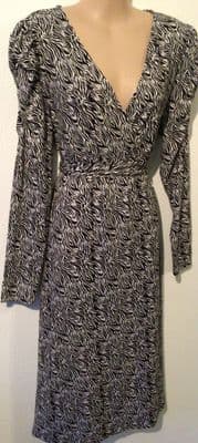 MAMALICIOUS BLACK/WHITE ZEBRA WRAP MIDI DRESS NEW SIZE L 14/16