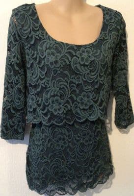 MAMALICIOUS GREEN LACE OCCASION NURSING TOP SIZE M 12