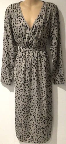 MAMALICIOUS GREY/BLACK SPOT WRAP MIDI DRESS BNWT SIZE L 14