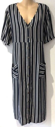 MAMALICIOUS MAVY STRIPE BUTTON MIDI DRESS BNWT SIZE L 14