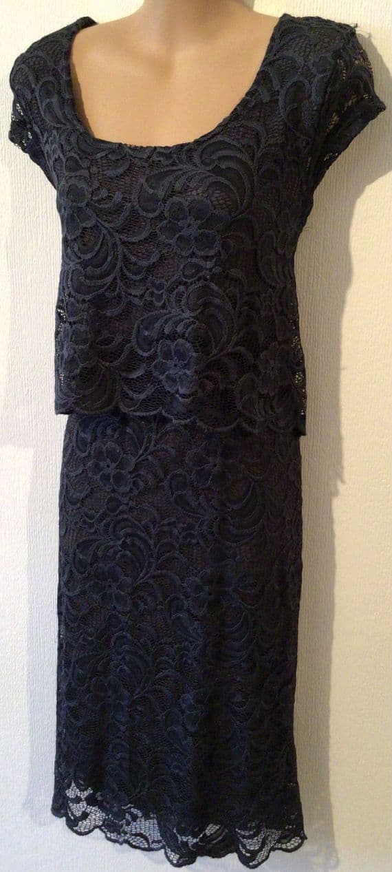 MAMALICIOUS NAVY LACE OCCASION MATERNITY/NURSING DRESS L 14